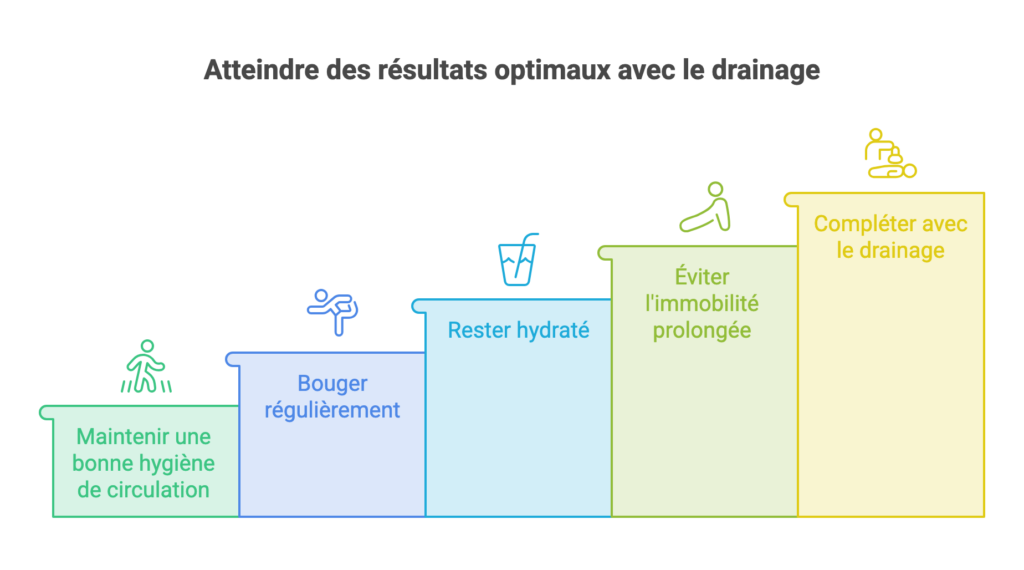 Combien de séances de drainage lymphatique faut-il vraiment ? Leviers qui soutiennent les effets du drainage lymphatique : hygiène de circulation, mouvement régulier, hydratation et lutte contre l'immobilité prolongée